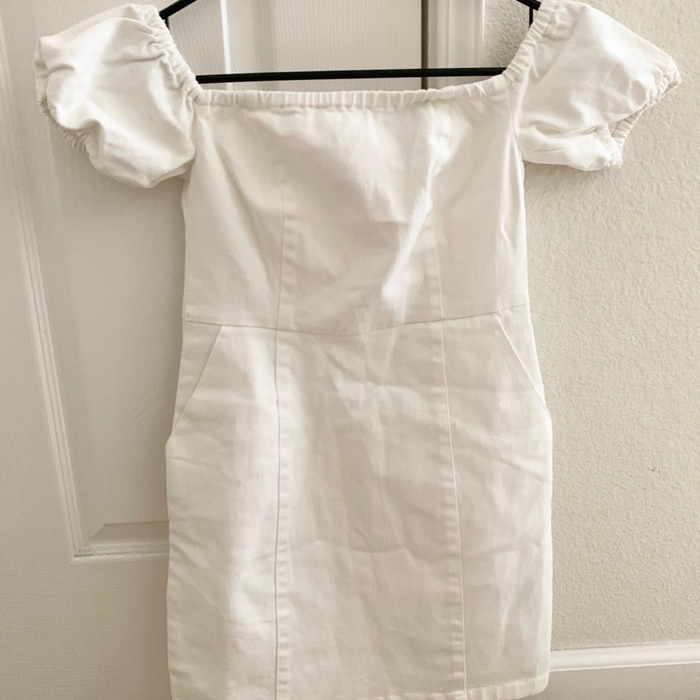 white mini off the shoulder dress
